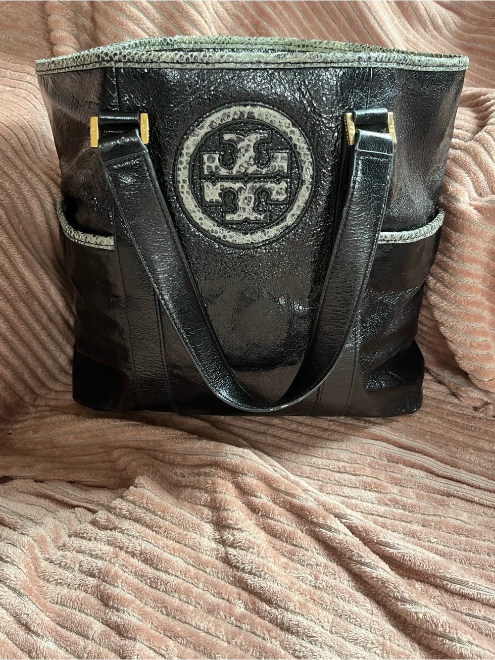 Tory Burch Black Patent Leather Logo